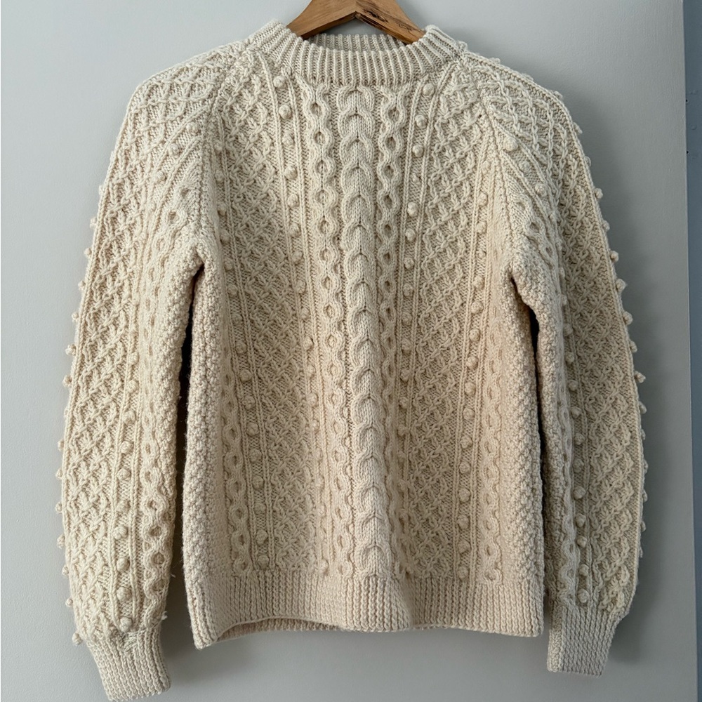 Cream Cable Knit Sweater, Hand Knit Irish Sweater.